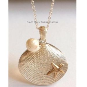 Silver Pearl Shell Necklace Sea Life Starfish 19"
